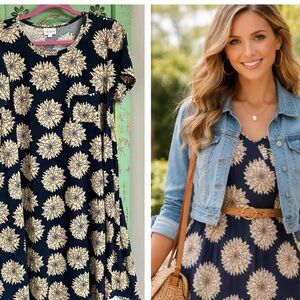 Lula Roe small Carly Dress Floral Black with Beige Flowers